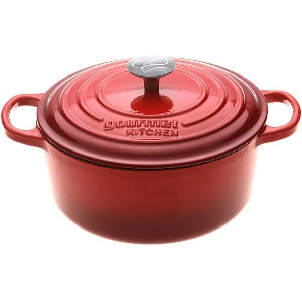 Gourmet Kitchen Cast Iron Casserole 24cm Black Cherry Red