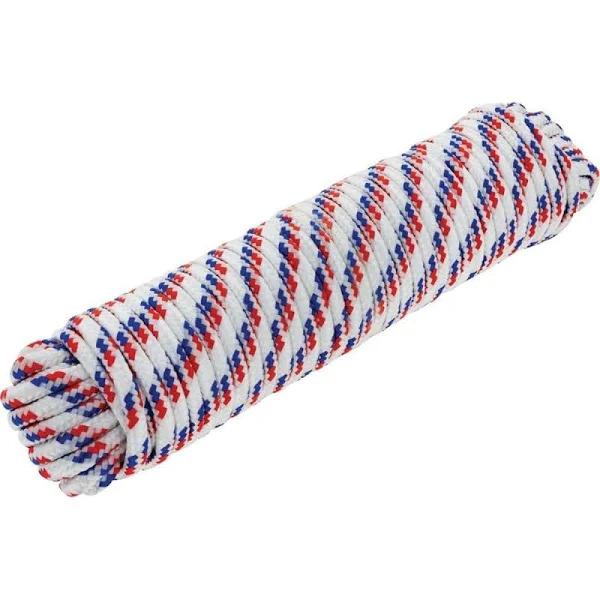 Hulk 4x4 Durable Diamond Braid Poly Rope - White/Red/Blue 30m