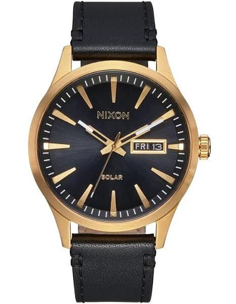 Nixon Sentry Solar Leather Classic Watch - All Gold / Black