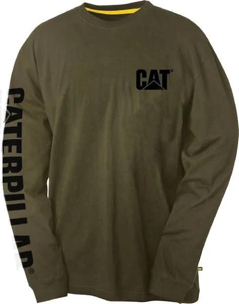 Caterpillar Mens Trademark Banner Long Sleeve T-Shirt Moss SML