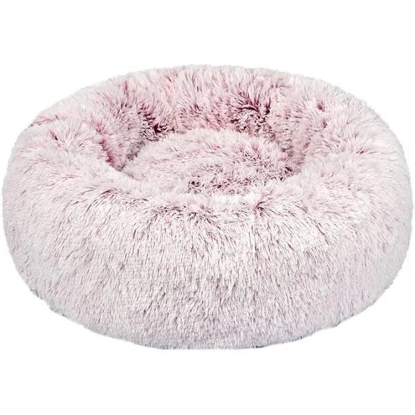 PaWz Pet Bed Cat Dog Donut Nest Calming Mat Soft Plush Kennel Pink L