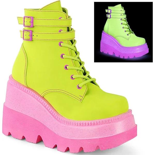 Demonia SHAKER-52 Lime Reflective Vegan Leather/Pink Size 5