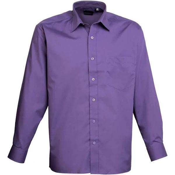 Premier Mens Poplin Long-Sleeved Shirt Purple 62 in