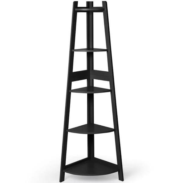 Levede 5 Tier Corner Shelf Wooden Storage Home Display Rack Plant Stand Black