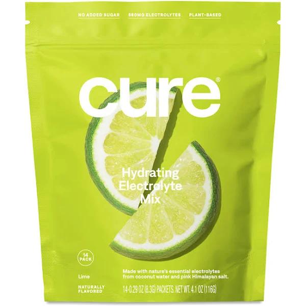 Cure Hydration, Hydrating Electrolyte Mix, Lime, 14 Packets, 0.29 oz (8.3 g) Each