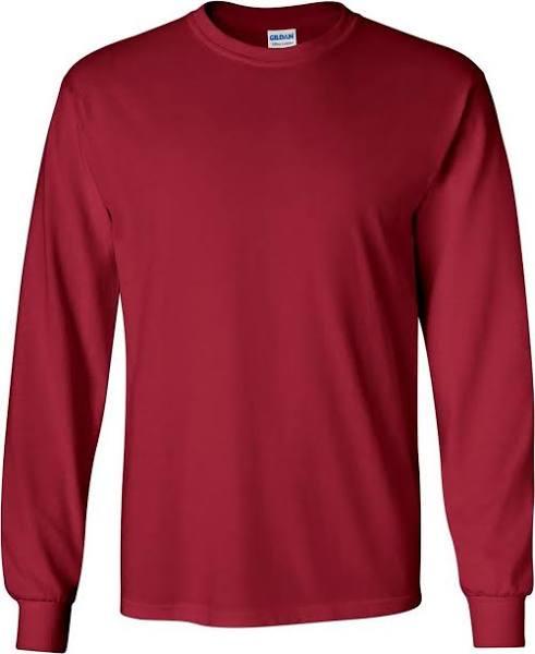 Gildan Mens Plain Crew Neck Ultra Cotton Long Sleeve T-Shirt Cardinal M