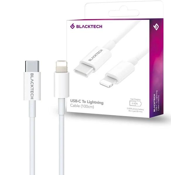 Blacktech USB-C To Lightning Cable 100cm 1 Meter White Charge and Sync