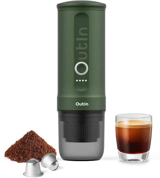 Outin Nano Portable Electric Espresso Machine With 3-4 Min Self-Heating,20 Bar Mini Small 12V 24V Car Coffee Maker,Compatible NS Capsule & Ground