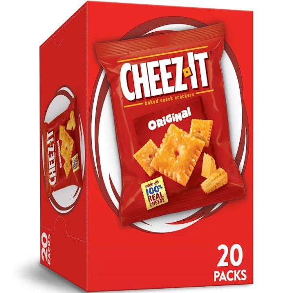 Cheez-It Snack Crackers, Original, Baked, 20 Pack - 20 pack, 1 oz pouches