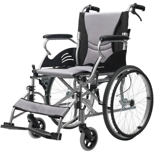 EQUIPMED Folding Aluminium Wheelchair, 20" Wheels, Park Brakes, 100kg Capacity, Grey/Black