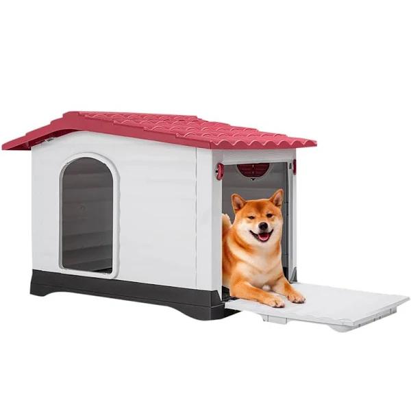 Taily Plastic Dog Kennel Outdoor Indoor Weatherproof Pet Puppy Dog House Large Red Anti UV Shelter