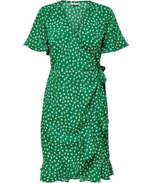 Only Frill Wrap Mini Dress in Green Ditsy Floral