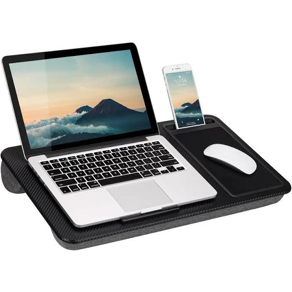 LapGear Home Office Lap Desk With Device Ledge Mouse Pad and Phone Holder - Black Carbon - Fits Up to 15.6 Inch Laptops - Style No. 91588