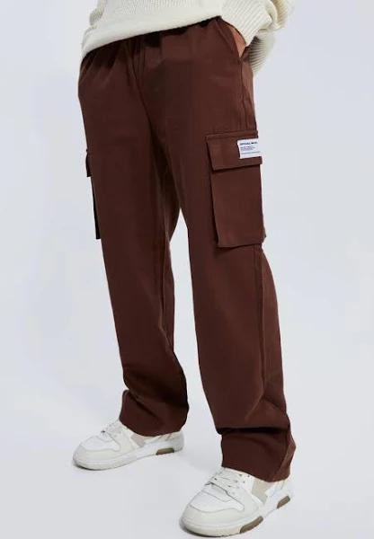 Mens Chocolate Elastic Waist Relaxed Fit Buckle Cargo Jogger