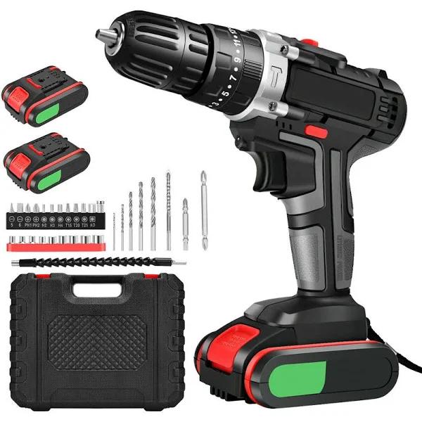 48V Cordless Drill 2 Battery Heavy Duty Impact Driver Brushless Hammer Kit Tool