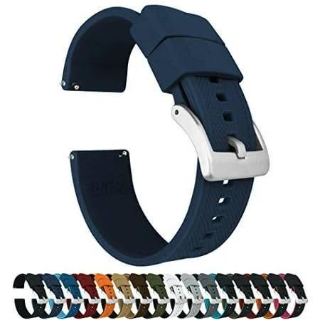 Elite Silicone Watch Band / Strap in Navy Blue w/ Steel Buckle, Width 18mm, Standard Length | Barton