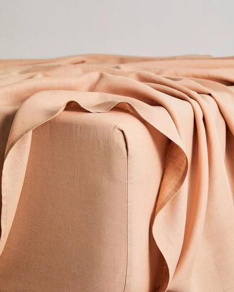 Terracotta 100% Flax Linen Fitted Sheet - Super King - Bed Threads