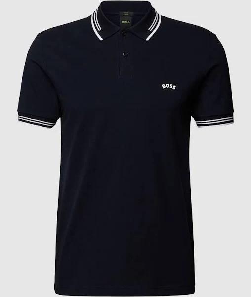 Boss Stretch-cotton Slim-Fit Polo Shirt With Curved Logo, Men, Size: XL, Dark Blue