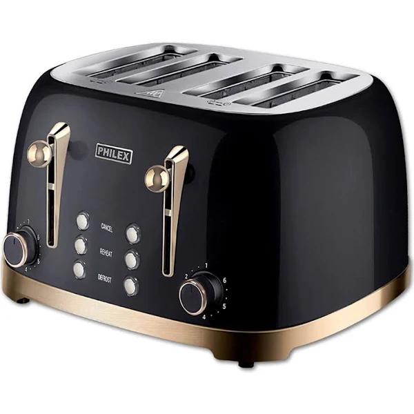 Philex 4-Slice Black Toaster Bread Reheat Retro