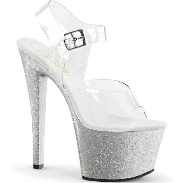 Pleaser SKY-308MG Clear/Silver Platform Sandal Size 5