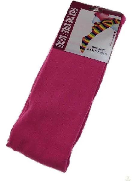 10x Over The Knee Socks Plain Striped High Thigh Ladies Long Stocking Bulk Price - One Size Fits Most Plain Pink