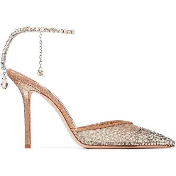 Jimmy Choo - Saeda 100mm Crystal-Embellished Pumps - Women - Leather/Viscose/Silk/Leather - 40,5 - Gold