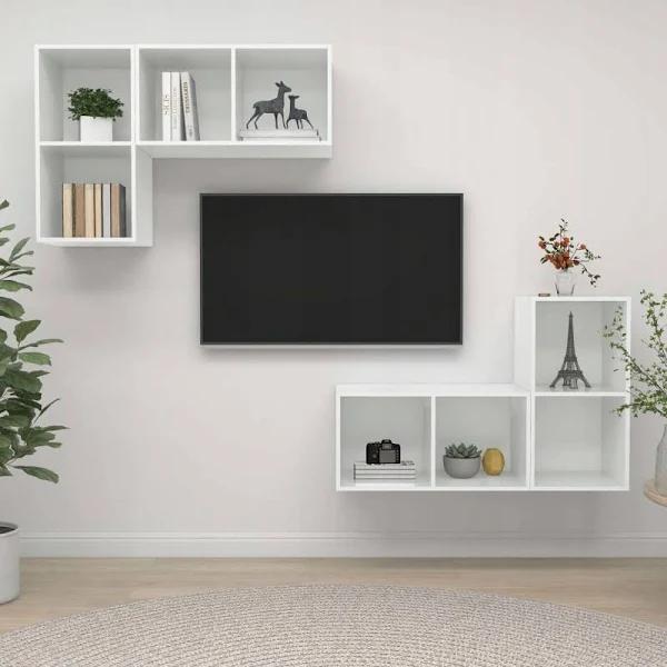 vidaXL Wall-mounted TV Cabinets 4 Pcs High Gloss White Chipboard