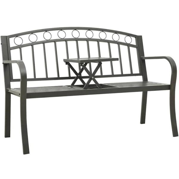 vidaXL Garden Bench with Table Grey 120 cm Steel