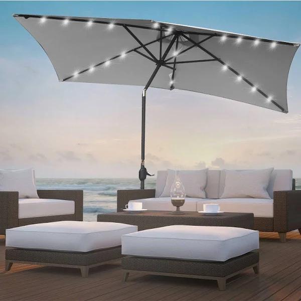 Arcadia Furniture Umbrella 3 Metre Umbrella With Solar LED Lights Garden Yard - Grey