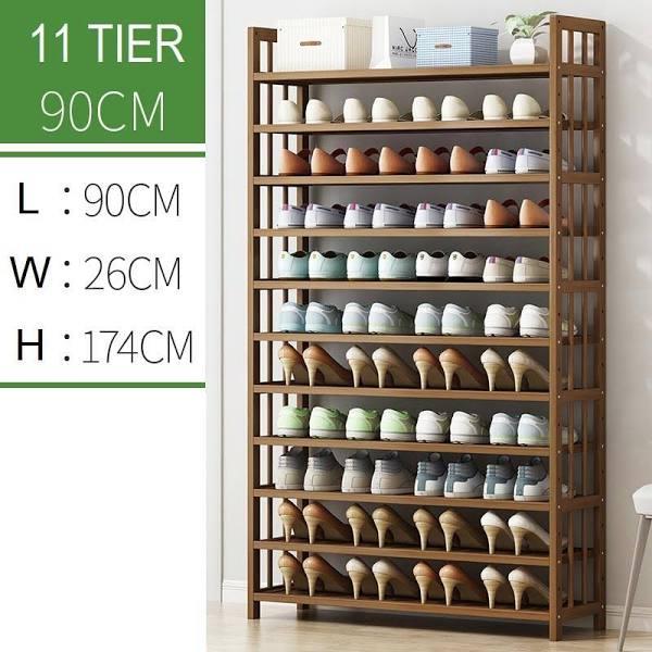 Multi-Tier Tower Bamboo Wooden Shoe Rack Corner Shelf Stand Storage Organizer - Amazingooh Wholesale Dark Brown / 10 Tier