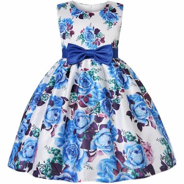 Dadawen Floral Girls Dresses Summer Girl Clothes Sleeveless Dresses with Bow-Colorful Blue - 150cm - AfterPay & zipPay Available