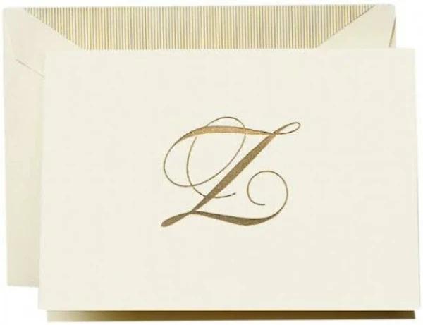 Crane & Co Engraved Z Initial Note Card Set 10pce