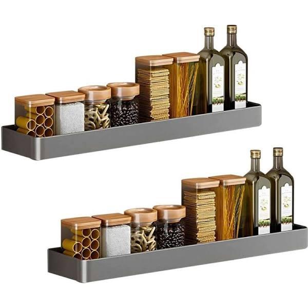 SOGA 2x 52cm Black Wall-mounted Rectangular Kitchen Spice Storage Organiser Space Saving Condiments Shelf Rack