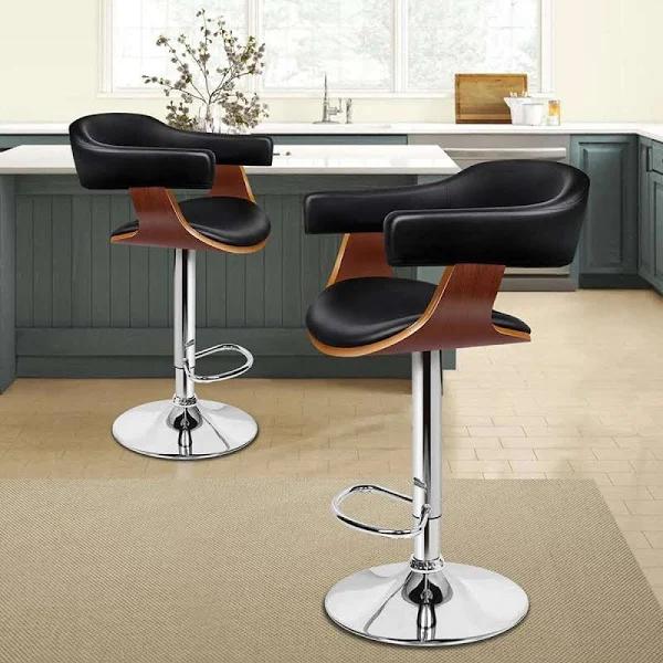 ALFORDSON 2x Bar Stool Joan Kitchen Swivel Chair Wooden Leather Gas Lift