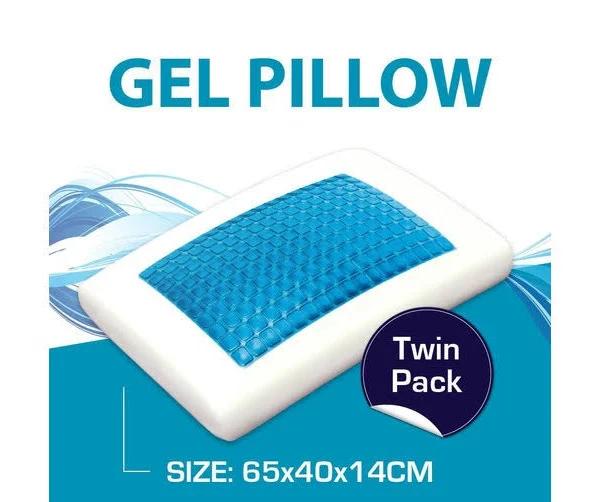 Twin Pack Flat Memory Foam Pillow With Cooling Gel Top With Cover