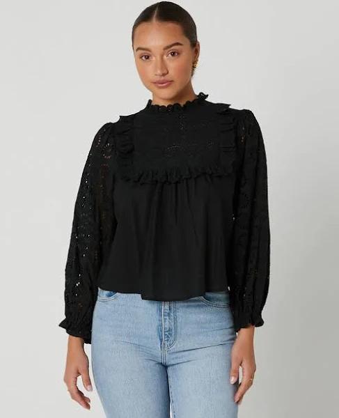 David Jones Rollas Paris Lace Blouse in Black, Size XL