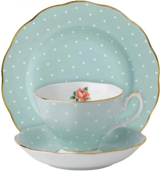 Royal Albert Polka Rose Teacup, Saucer & Plate Set