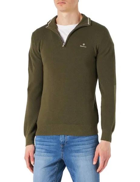 Gant Cotton Pique Half Zip Men's Sweater - Racing Green