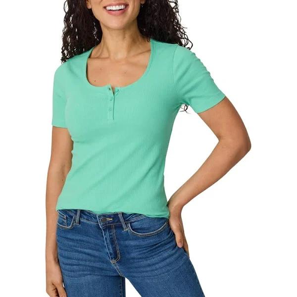 &me Women's Short Sleeve Henley Top - Mint - Size 8