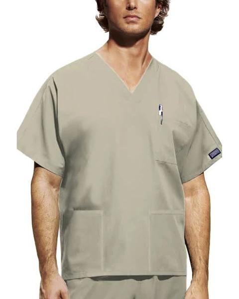 Cherokee Workwear 4876 Scrubs Top Unisex V-Neck Khaki