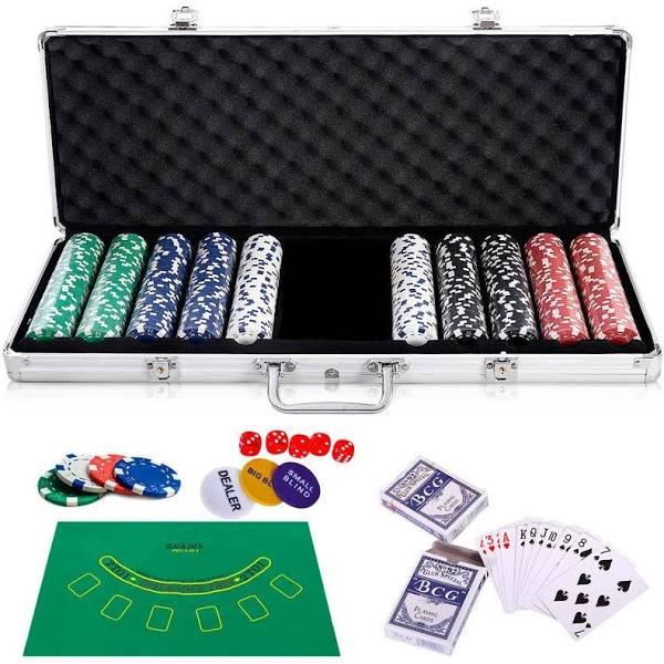 Costway 500pcs Poker Chips Set Classical Card Games Casino Party w/Case Texas Holdem, Blackjack, Gambling Sliver