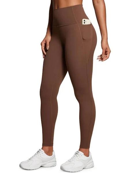 CRZ Yoga Womens Butterluxe Pockets Workout Leggings 28" Coffee Brown / L