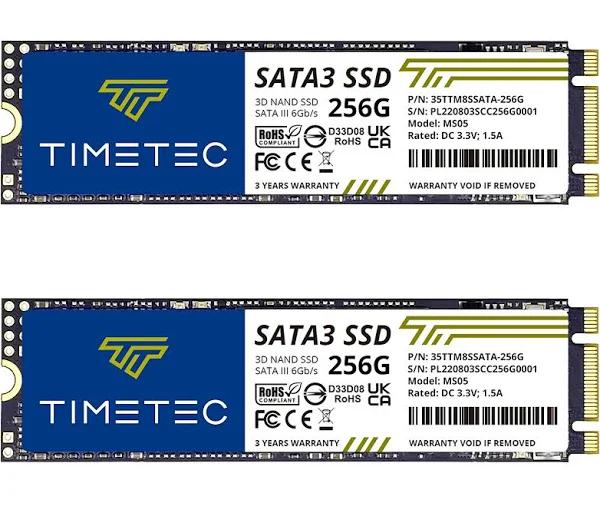 Timetec 256GBx2 (2 Pack) SSD 3D NAND TLC SATA III 6Gb/s M.2 2280 NGFF 128TBW Read Speed Up to 550MB/s SLC Cache Performance Boost Internal Solid