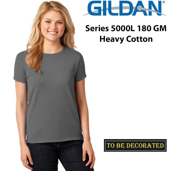 Gildan Female Ladies Womens Heavy Cotton Basic Charcoal T-Shirt Tee Tops