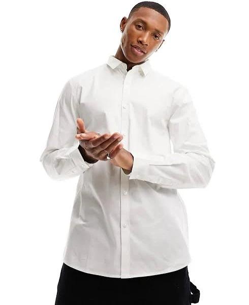 New Look Long Sleeve Poplin Shirt in White