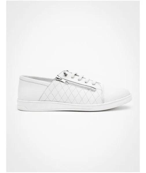 Taking Shape Leather Side Zip Sneaker in White 41