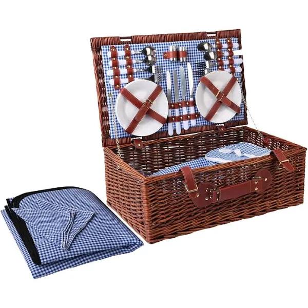 Alfresco 4 Person Picnic Basket Handle Outdoor Insulated Blanket