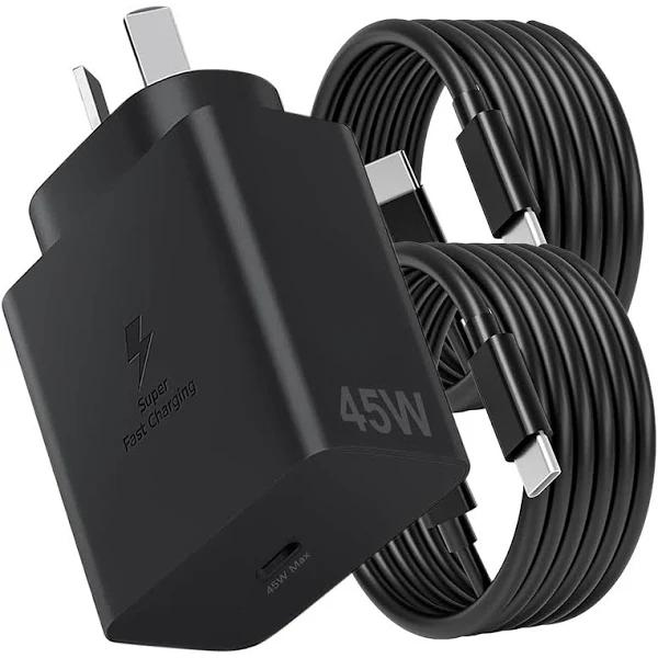 45W USB-C Fast Charger with 2x 2m Cables, Super Fast Charging for Samsung