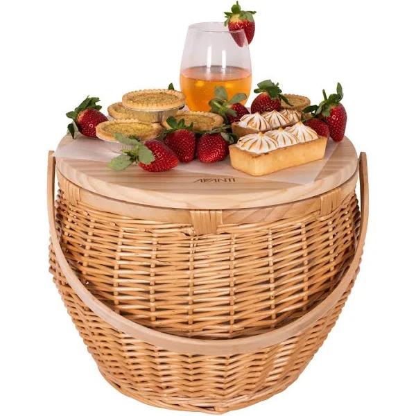 Avanti Flora Pinewood Top Round Insulated Picnic Basket