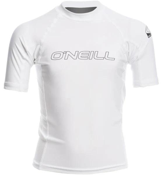 O'Neill Youth Basic Skins Performance Fit Short Sleeve Crew Rashguard Shirt - White | Elastane/Polyester - Swimoutlet.com